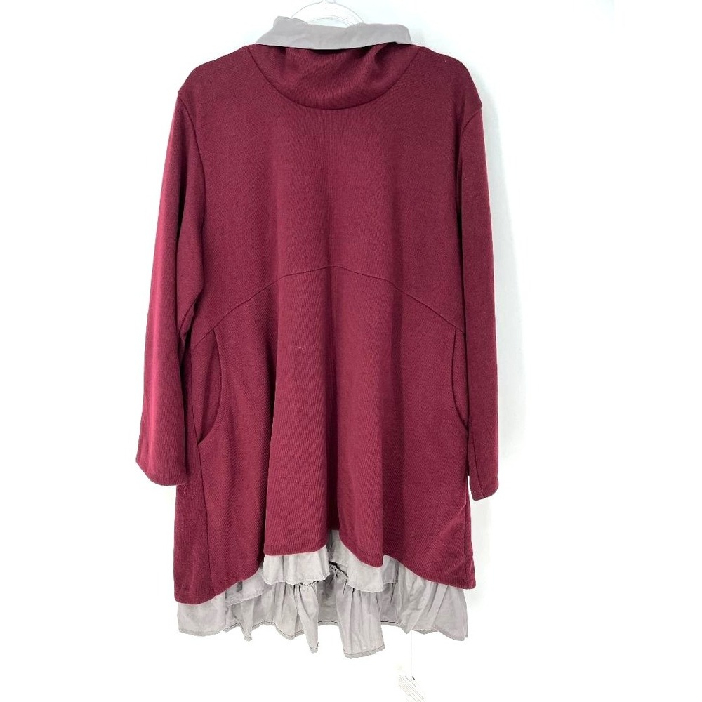 Mordenmiss Womens Mock Neck Dress XXL Burgundy Lagenlook Scandi Cottagecore Cozy